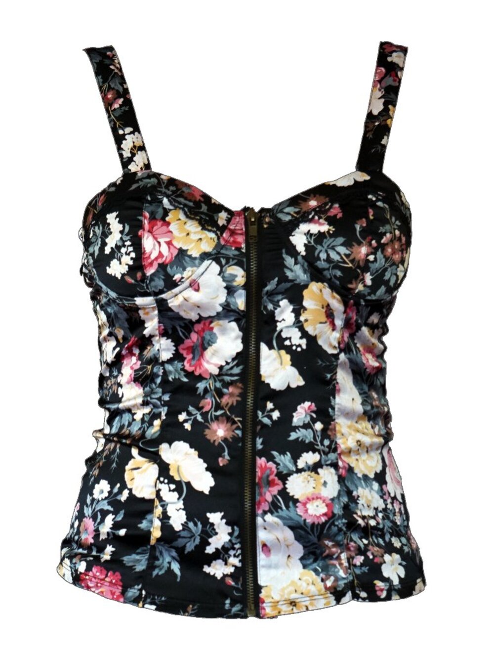 [Rachael & Chloe] Zip Front Black Floral Padded Tank | S | Good